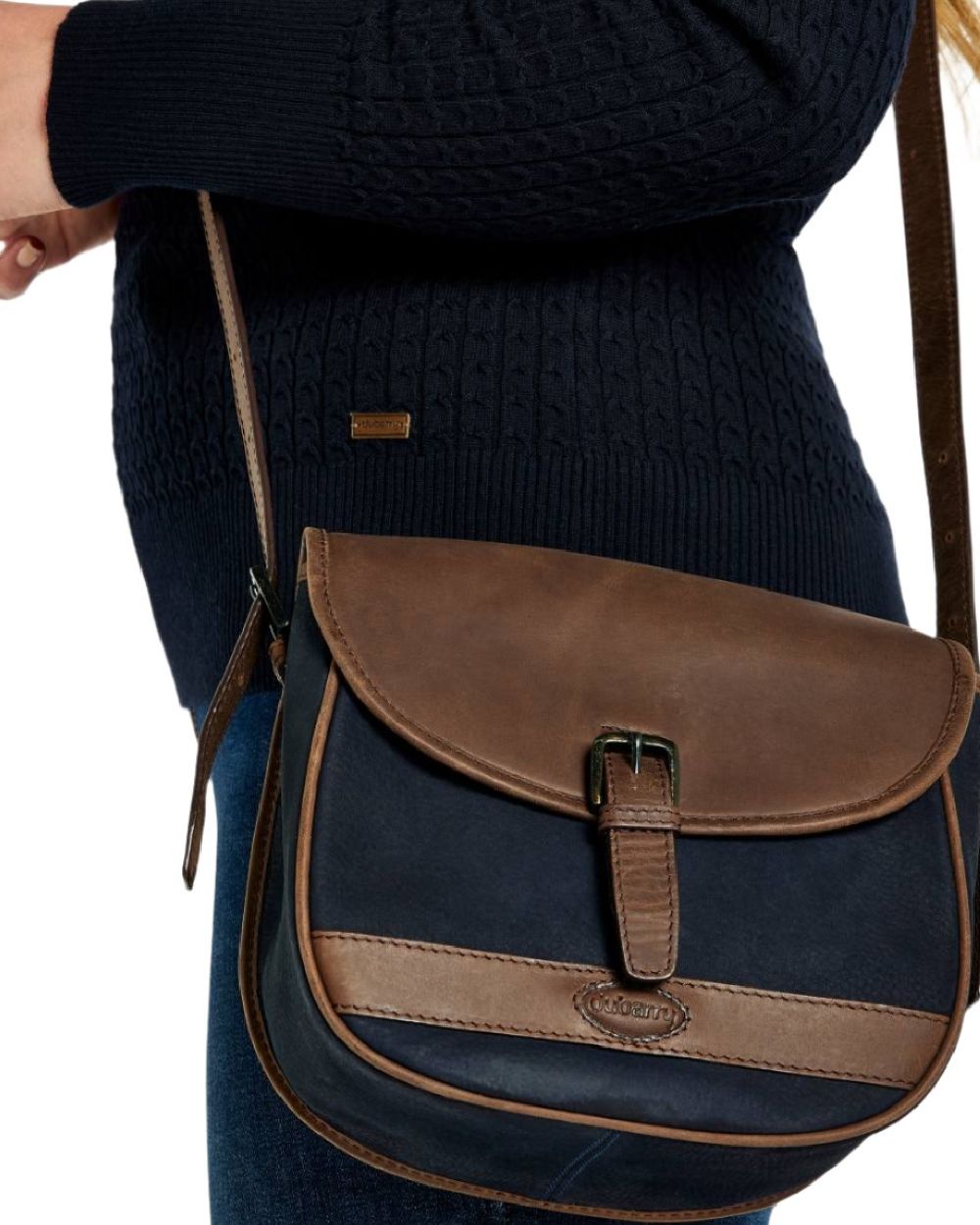 Navy Brown coloured Dubarry Clara Leather Saddle Bag on white background