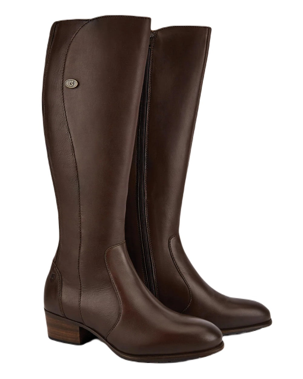 Old Rum coloured Dubarry Downpatrick Knee High Boots on white background