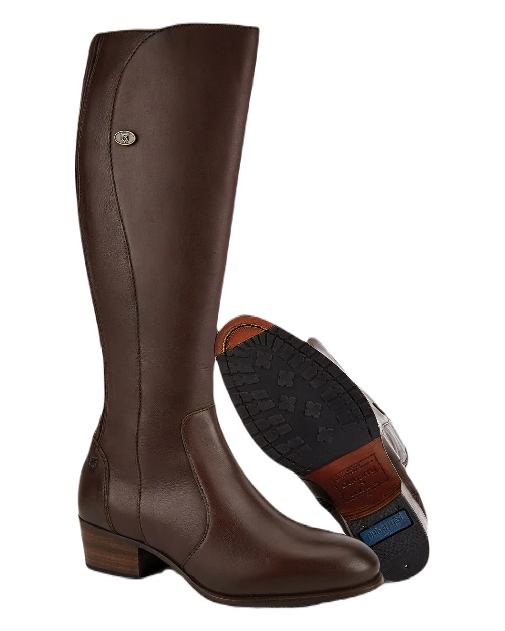 Old Rum coloured Dubarry Downpatrick Knee High Boots on white background