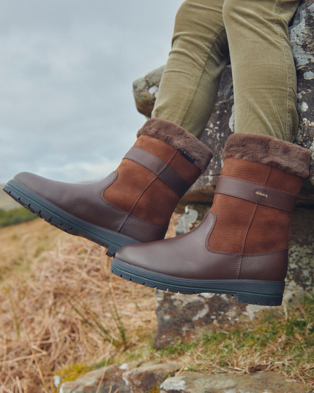Walnut coloured Dubarry Foxrock Country Boot on grass background