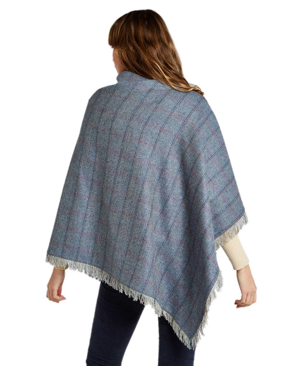Denim Haze Coloured Dubarry Hazelwood Tweed Poncho on white background