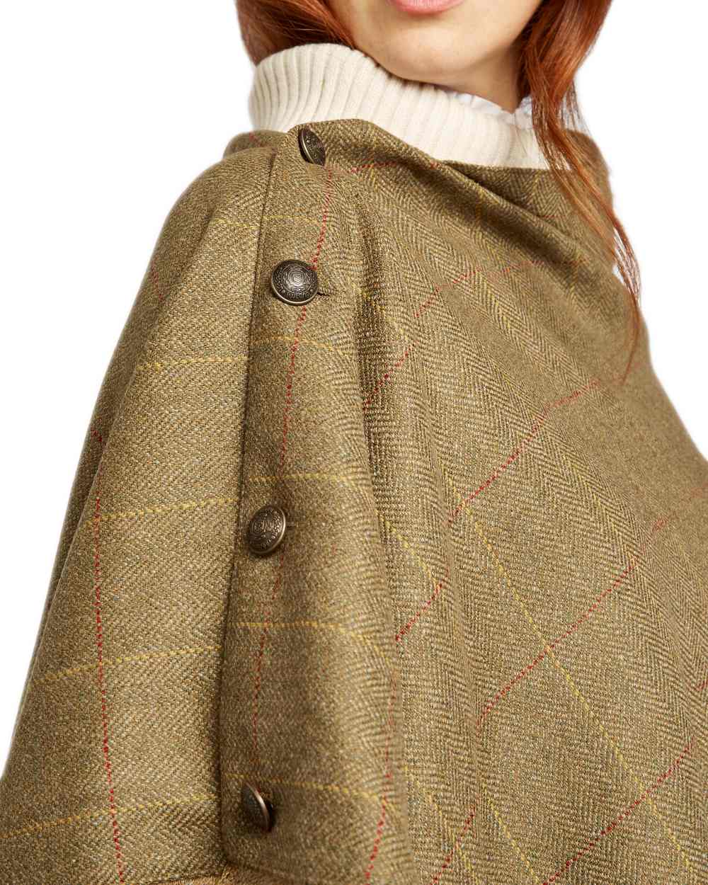 Elm Coloured Dubarry Hazelwood Tweed Poncho on white background