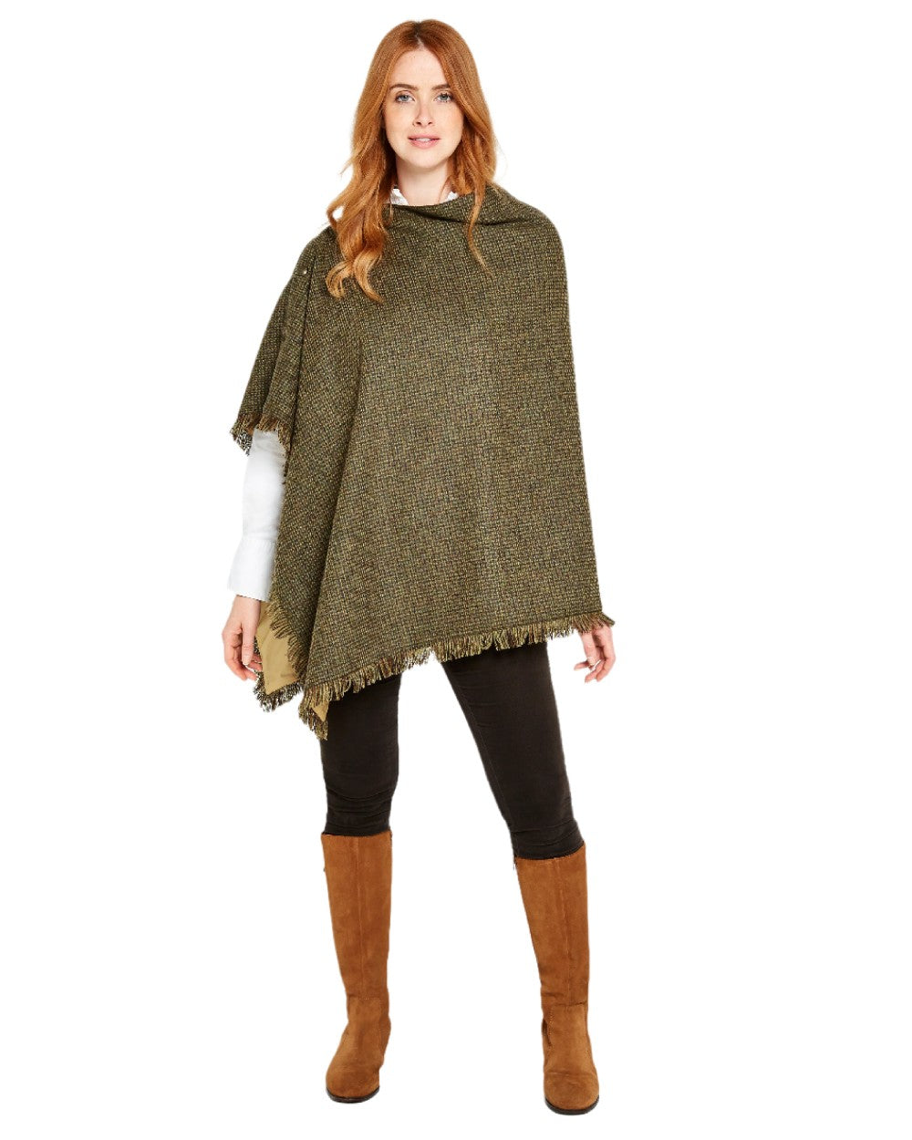 Heath Coloured Dubarry Hazelwood Tweed Poncho on white background