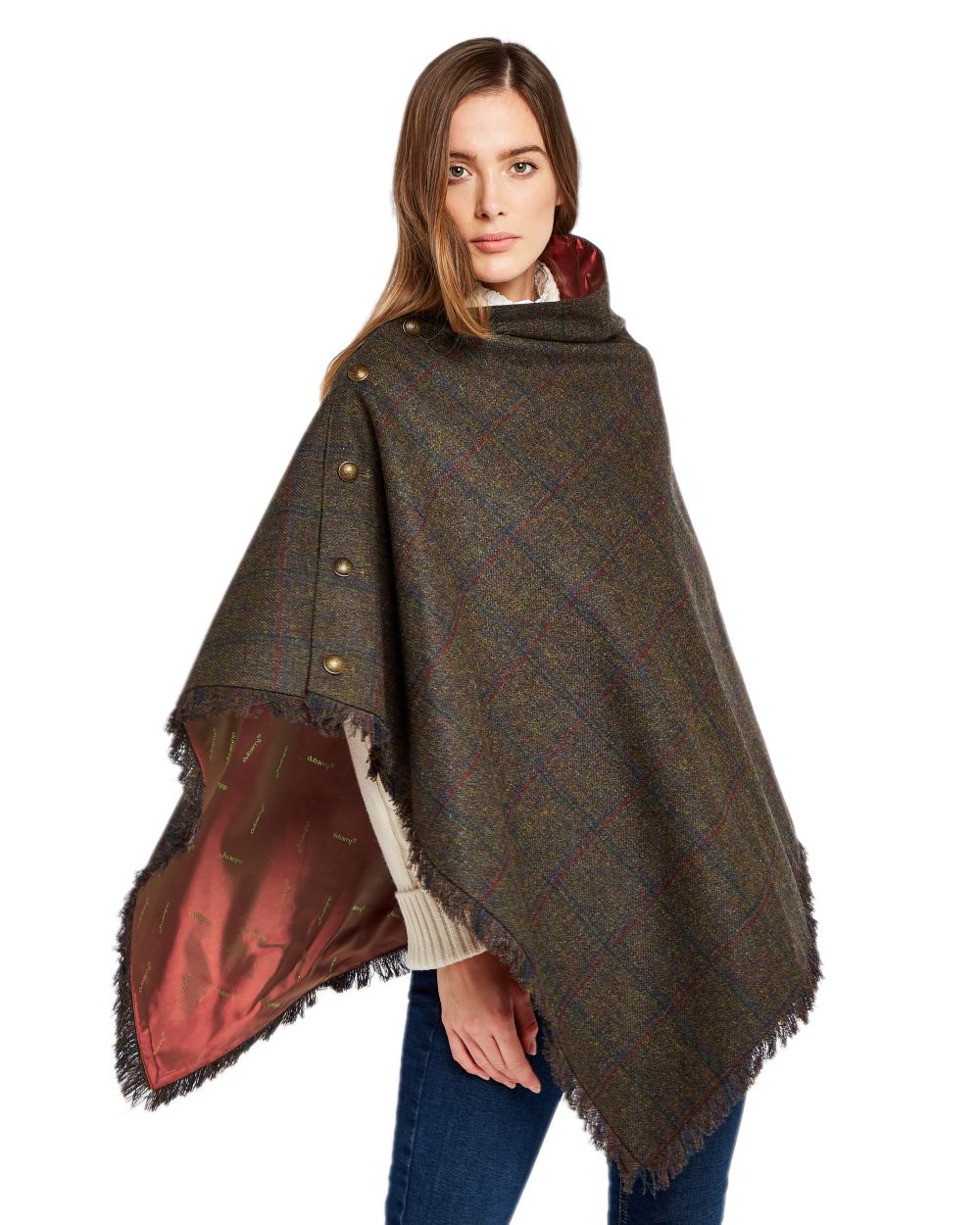 Hemlock Coloured Dubarry Hazelwood Tweed Poncho on white background