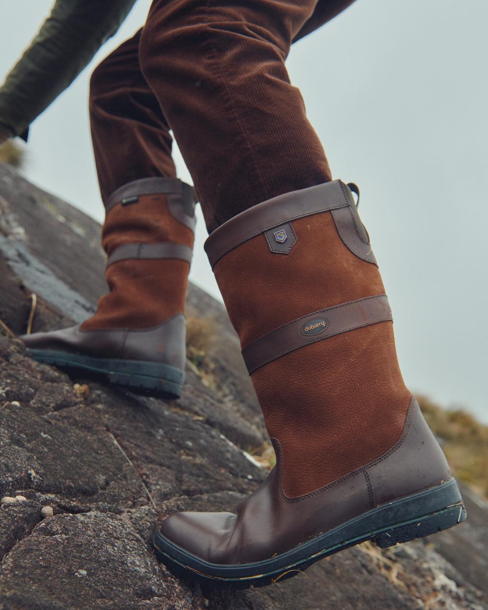 Walnut coloured Dubarry Kildare Country Boots on rock background