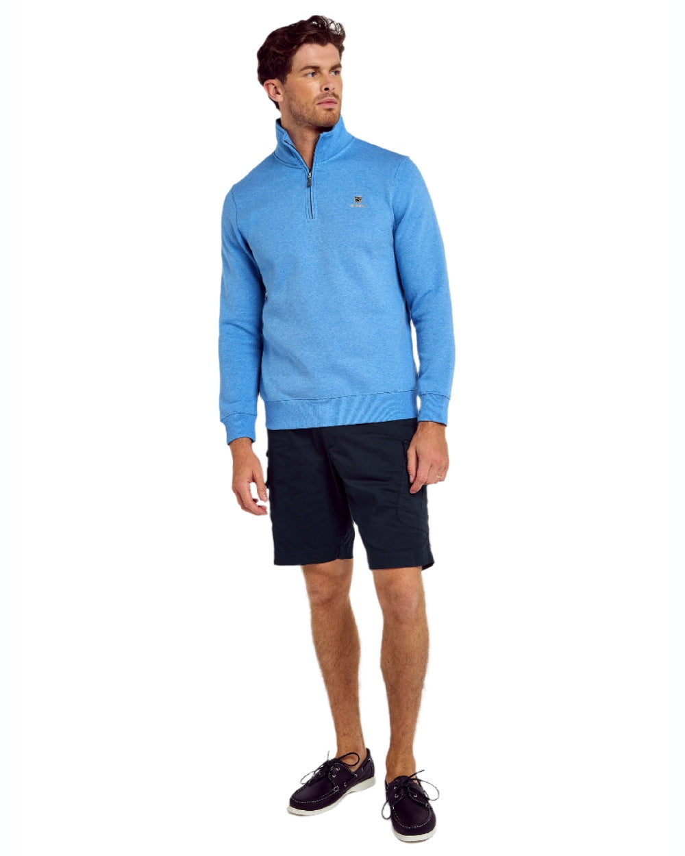 Azure Blue coloured Dubarry Mens Boyce Zip Neck Sweater on white background