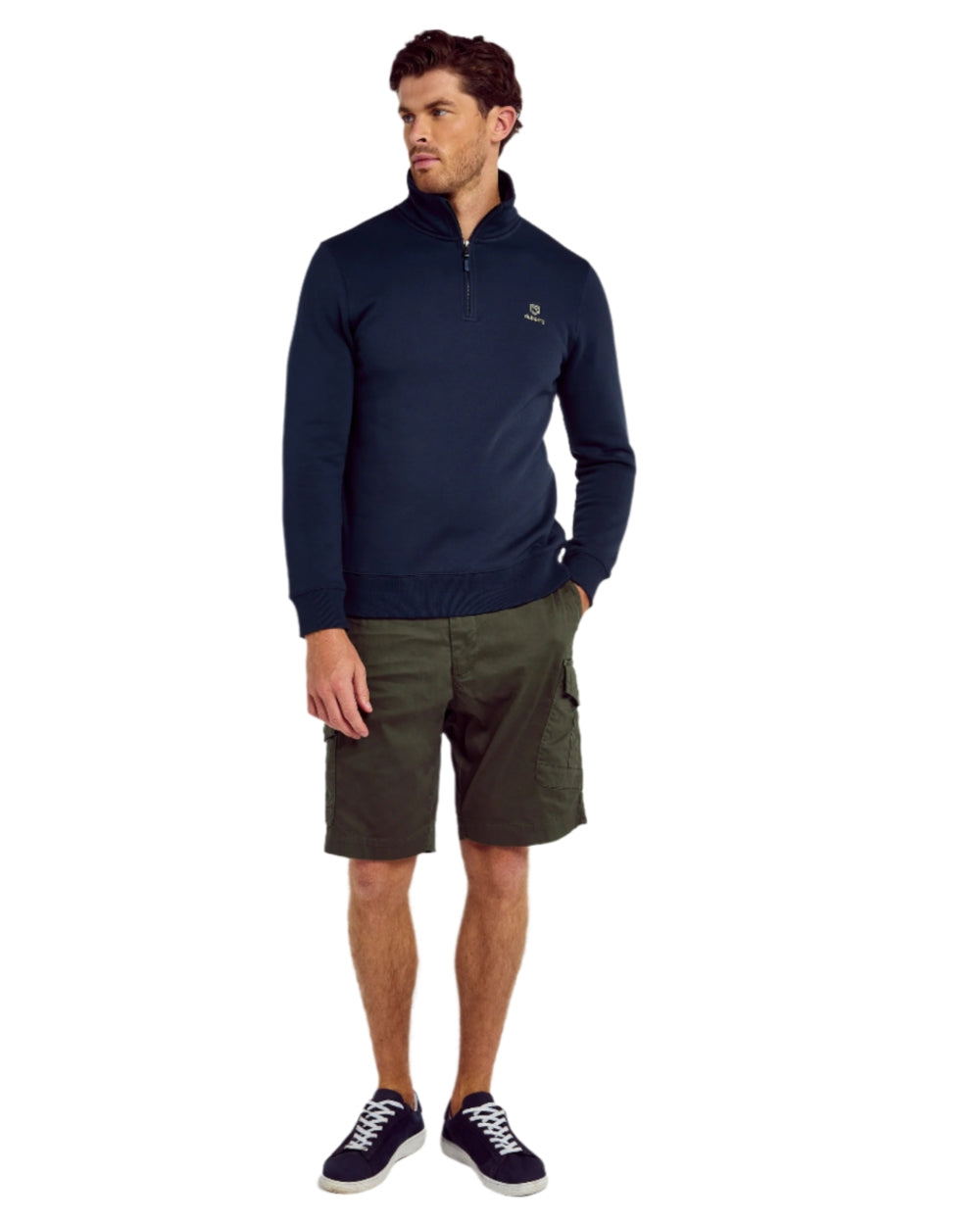 Navy coloured Dubarry Mens Boyce Zip Neck Sweater on white background