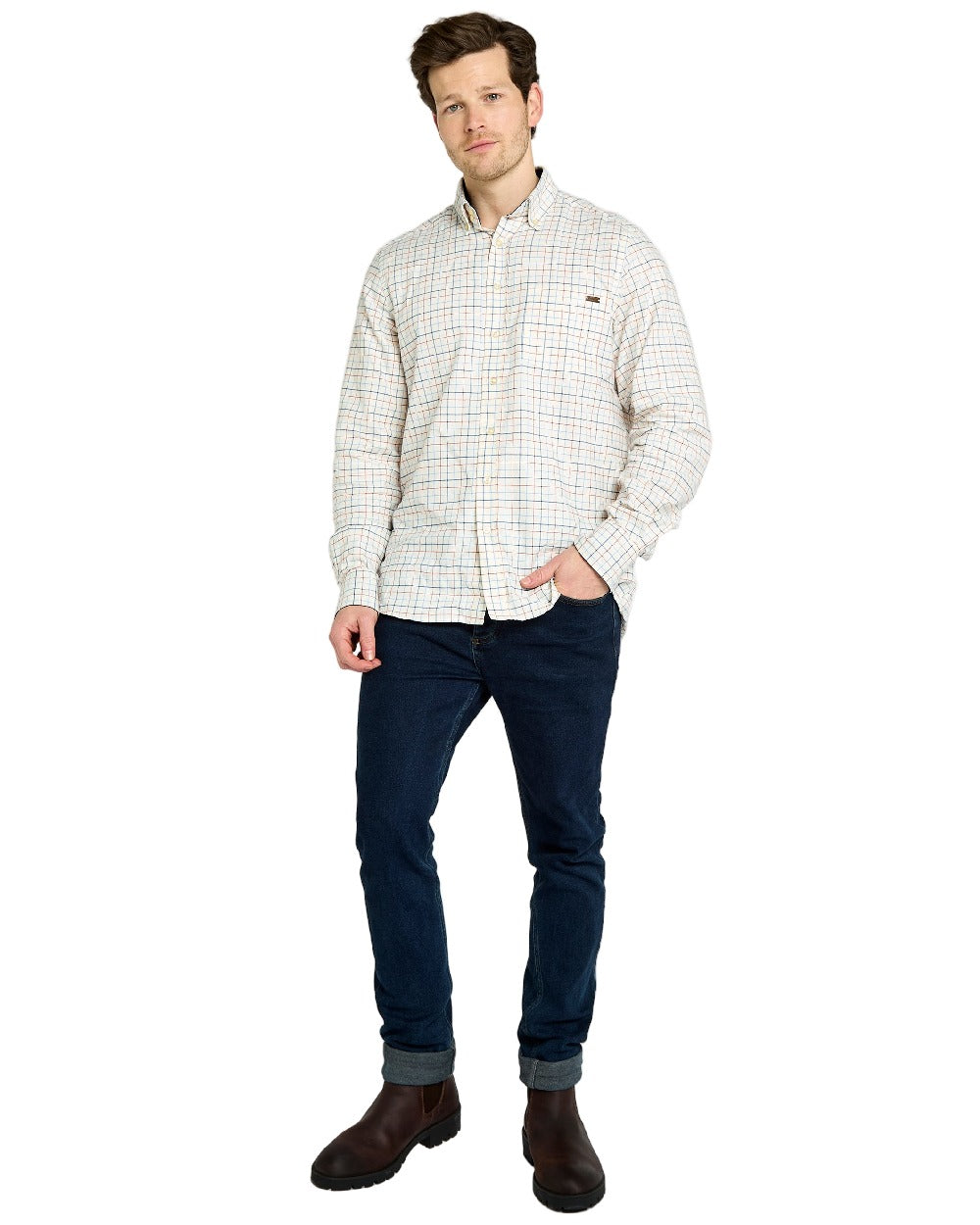Indigo Coloured Dubarry Mens Drumcar Tattersall Check Shirt on white background