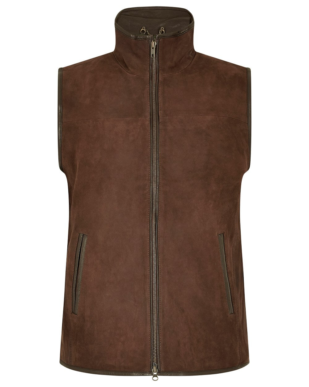 Walnut coloured Dubarry Mens Dunhill Leather Gilet on white background