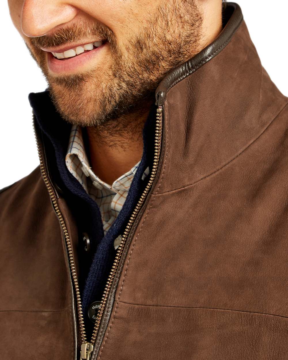 Walnut coloured Dubarry Mens Dunhill Leather Gilet on white background
