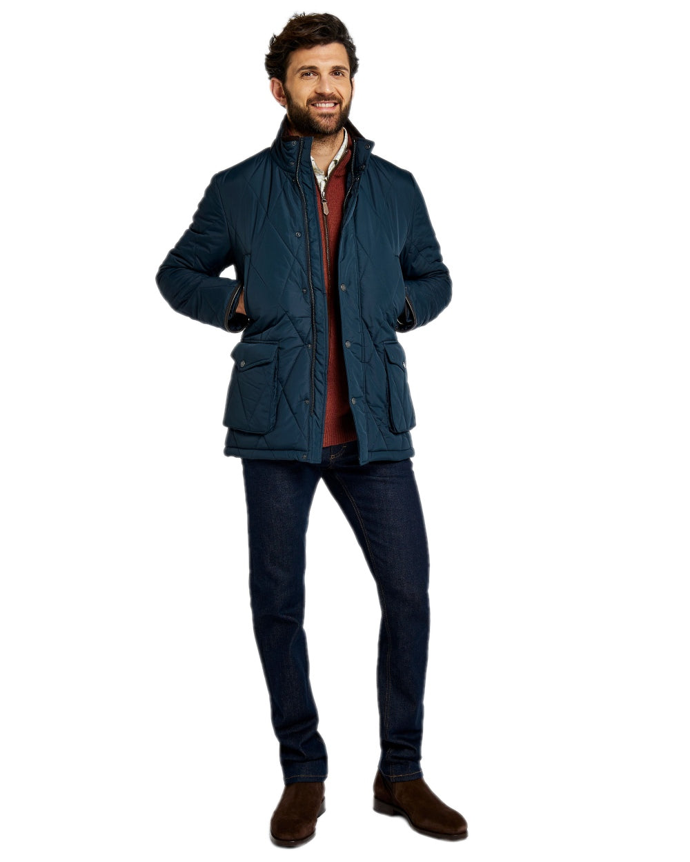 Navy Coloured Dubarry Mens Farmley Quilted Jacket on white background
