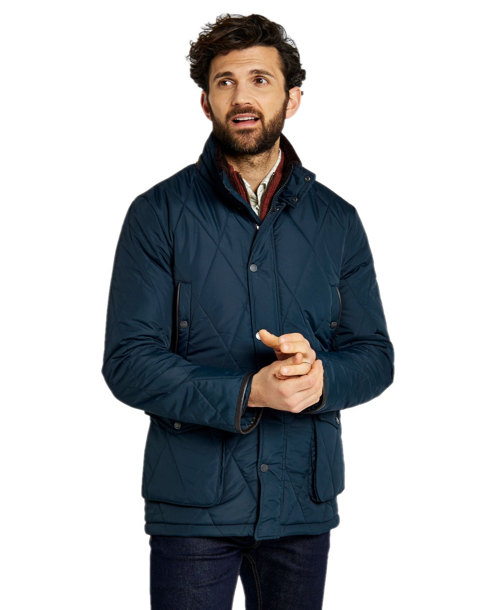 Navy Coloured Dubarry Mens Farmley Quilted Jacket on white background