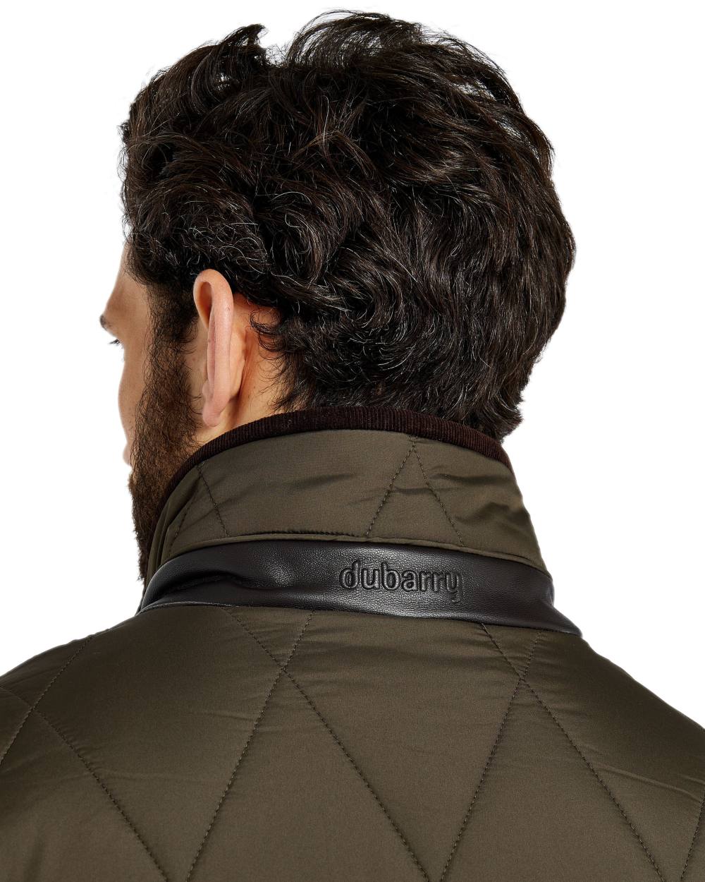Olive Coloured Dubarry Mens Farmley Quilted Jacket on white background