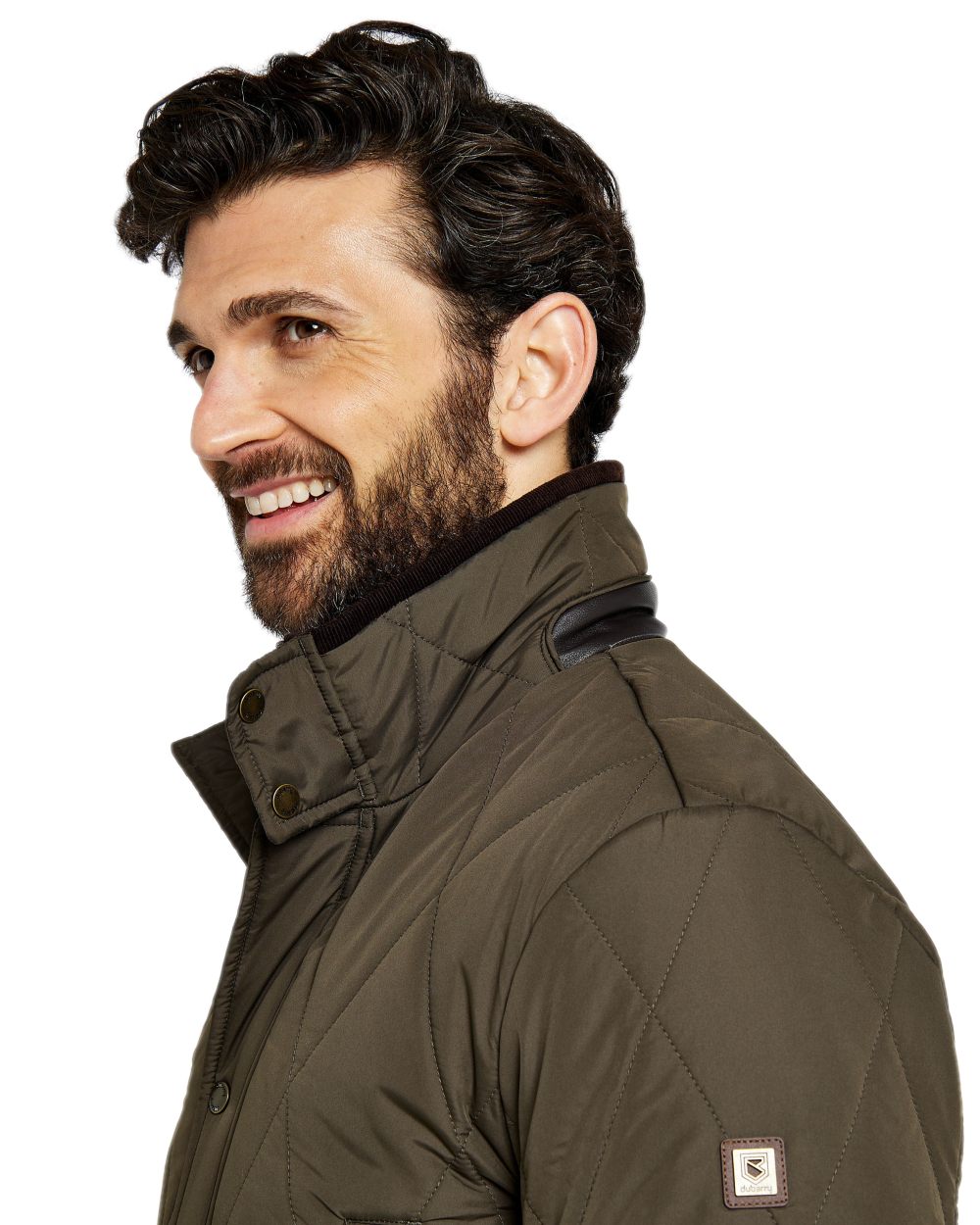 Olive Coloured Dubarry Mens Farmley Quilted Jacket on white background