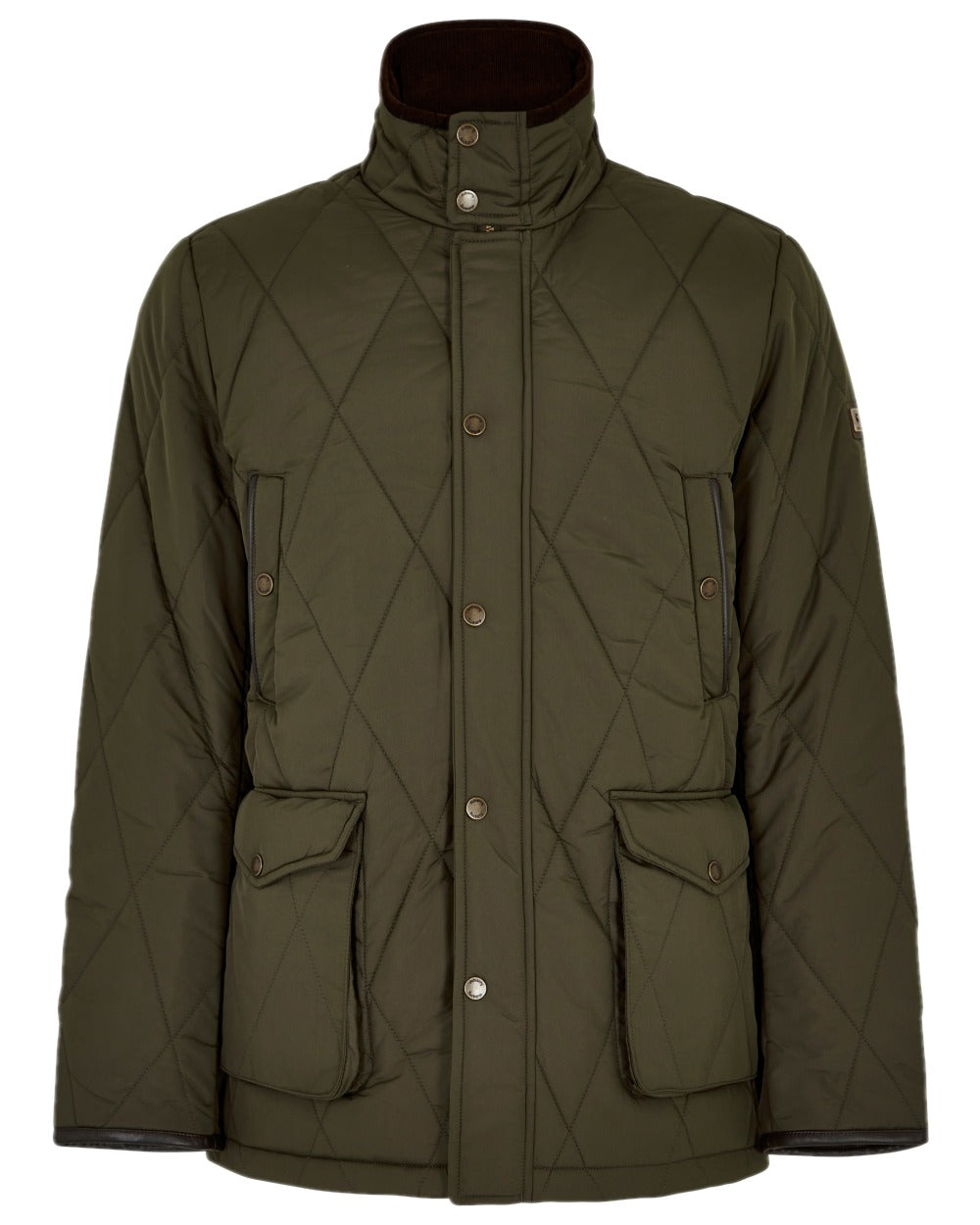Olive Coloured Dubarry Mens Farmley Quilted Jacket on white background