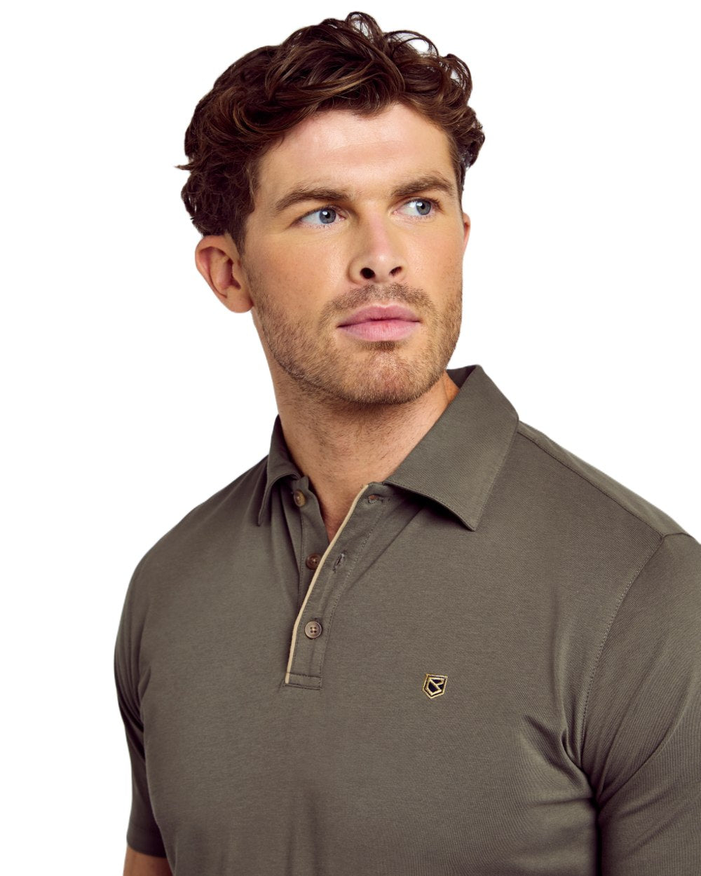 Kelp coloured Dubarry Mens Kilmurray Three Button Polo Shirt on white background