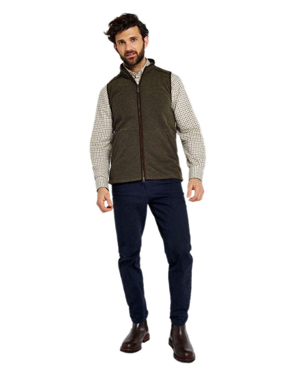 Olive Coloured Dubarry Mens Lifford Fleece Gilet on white background