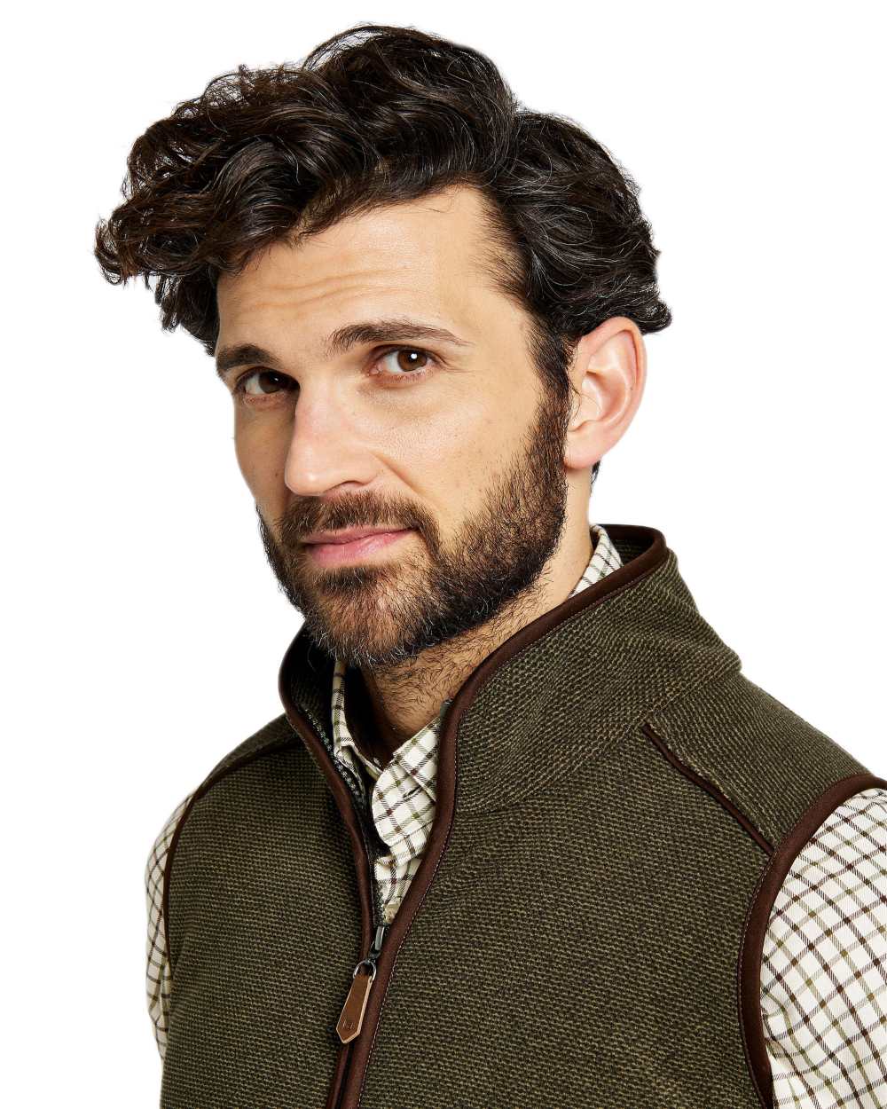 Olive Coloured Dubarry Mens Lifford Fleece Gilet on white background