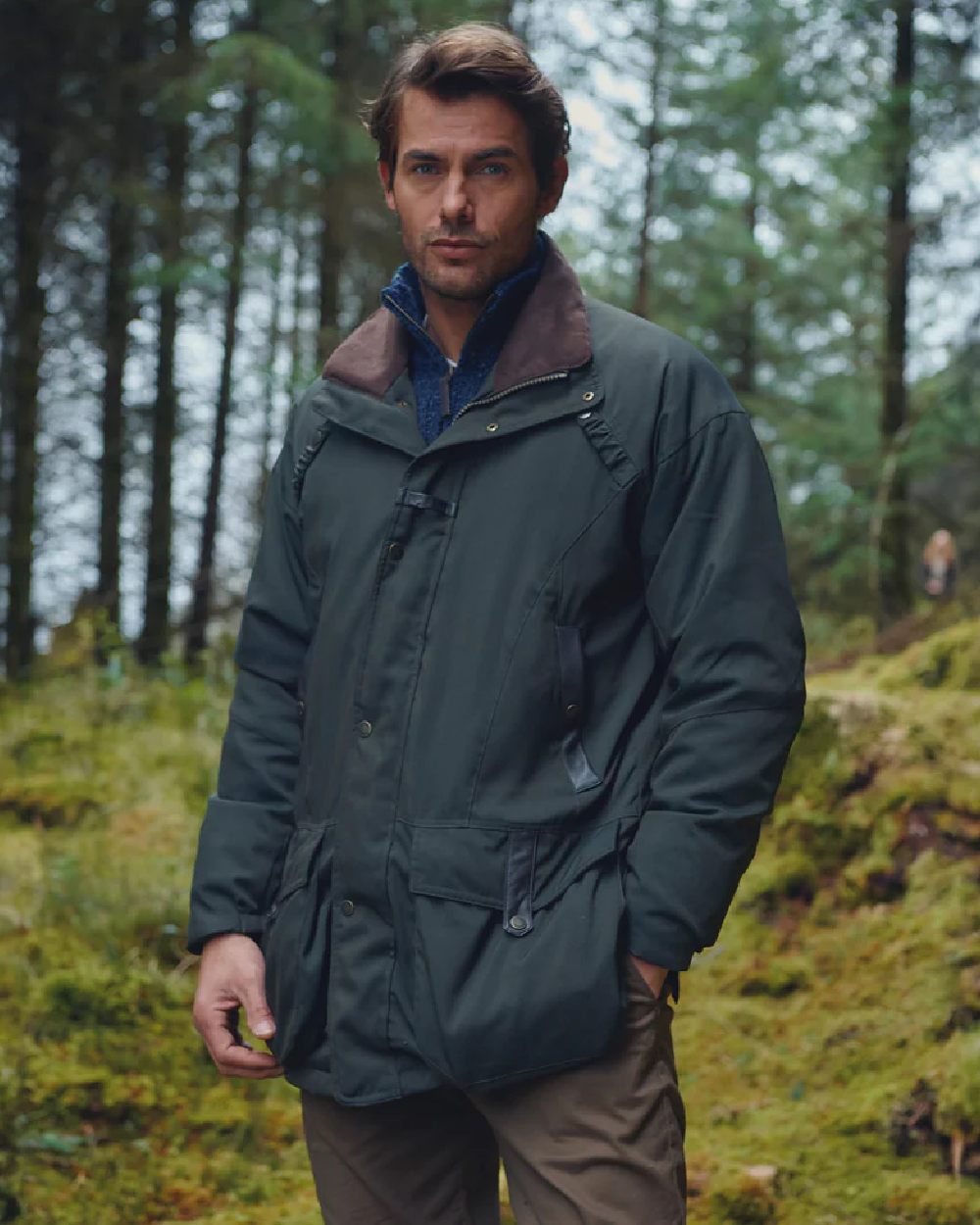 Olive Coloured Dubarry Mens Longacre Waterproof Jacket on outdoor background