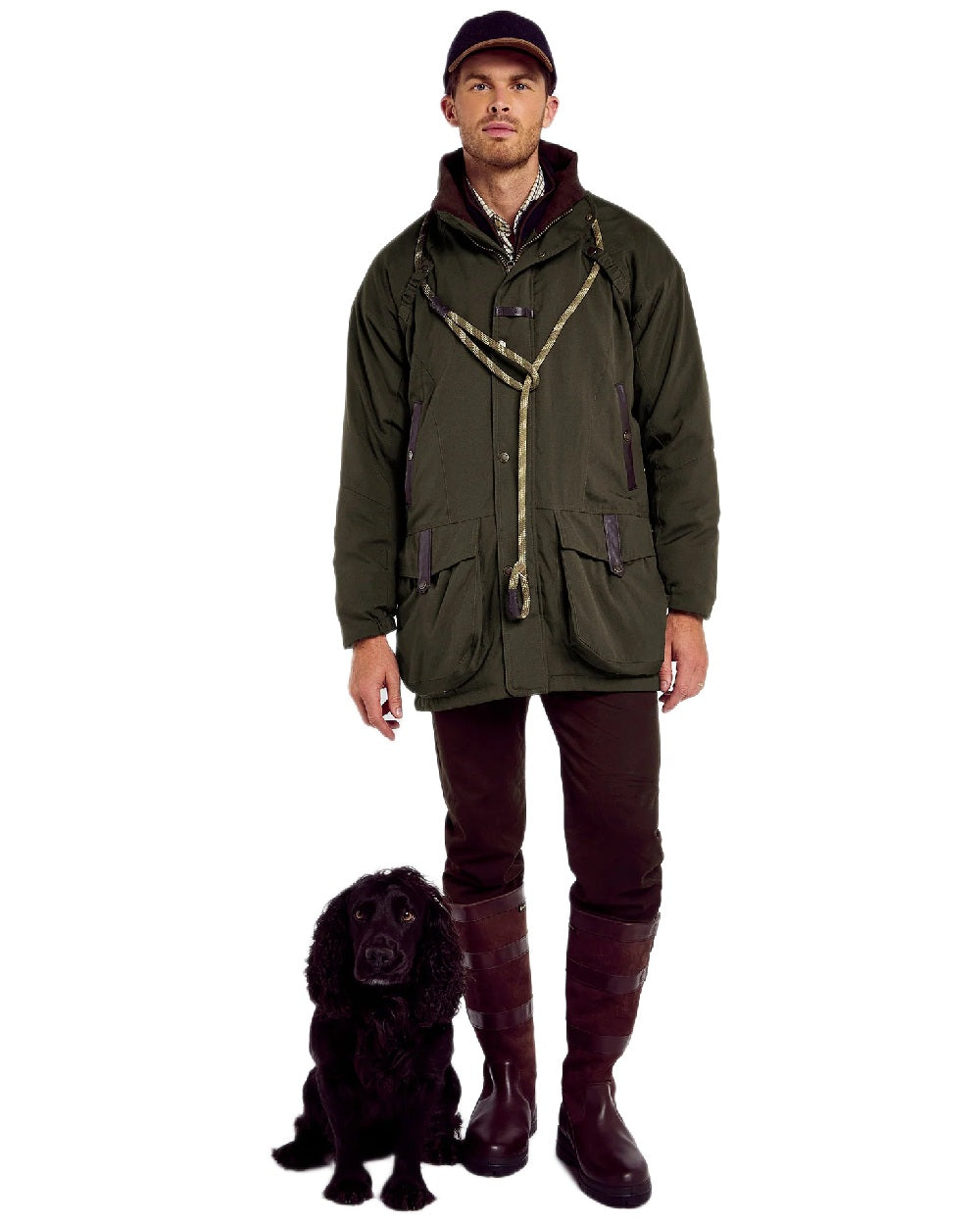 Olive Coloured Dubarry Mens Longacre Waterproof Jacket on white background