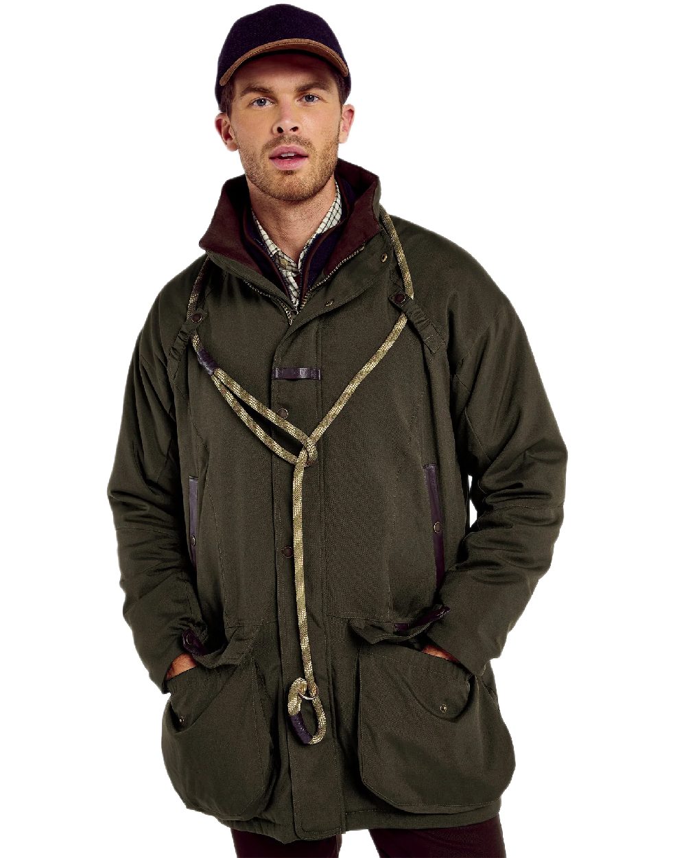 Olive Coloured Dubarry Mens Longacre Waterproof Jacket on white background