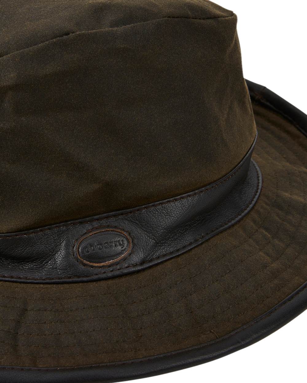 Olive Coloured Dubarry Mens Macreddin Wax Bucket Hat on white background