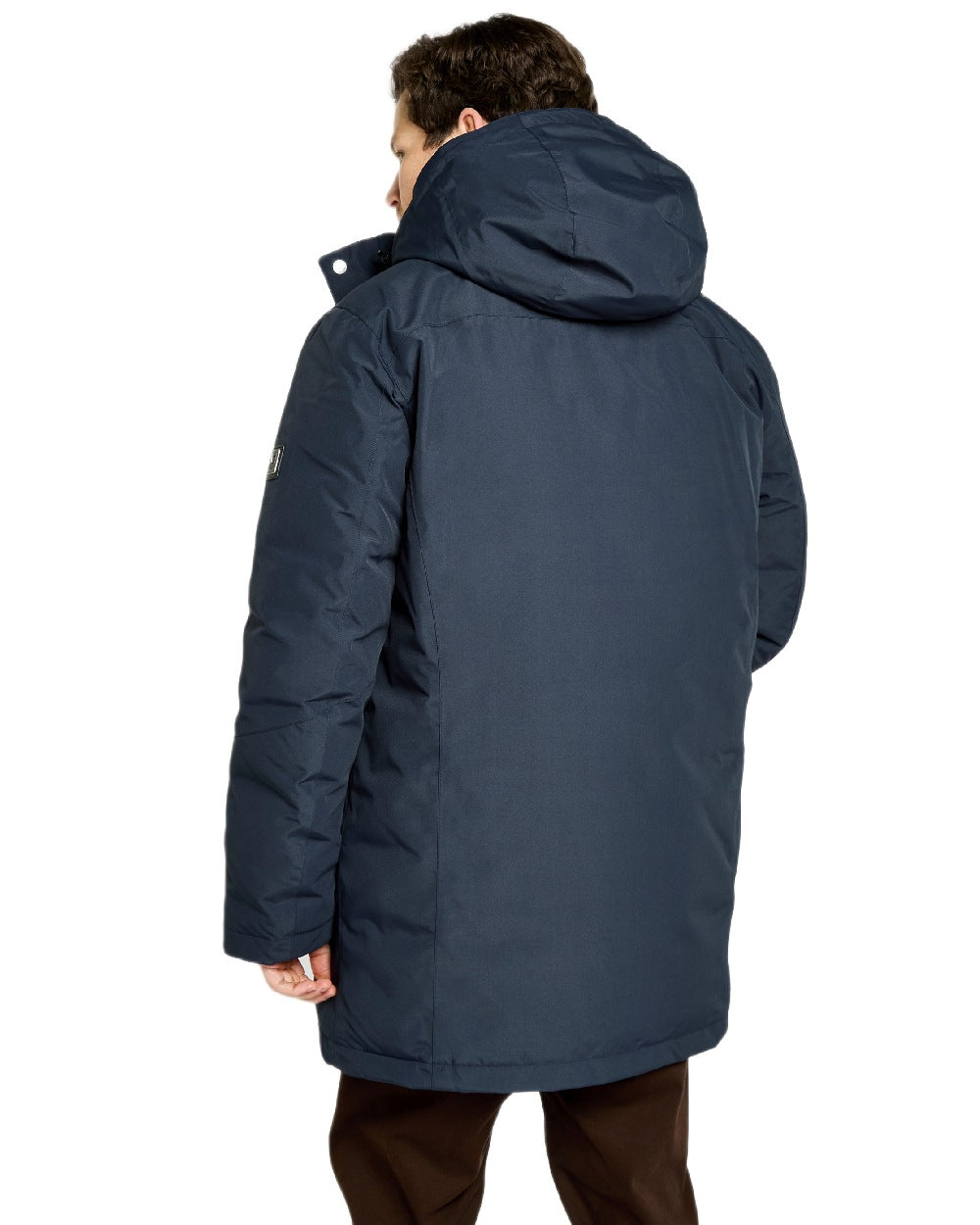 Navy Coloured Dubarry Mens Swiftsheath Waterproof Hooded Down Parka on outdoor background