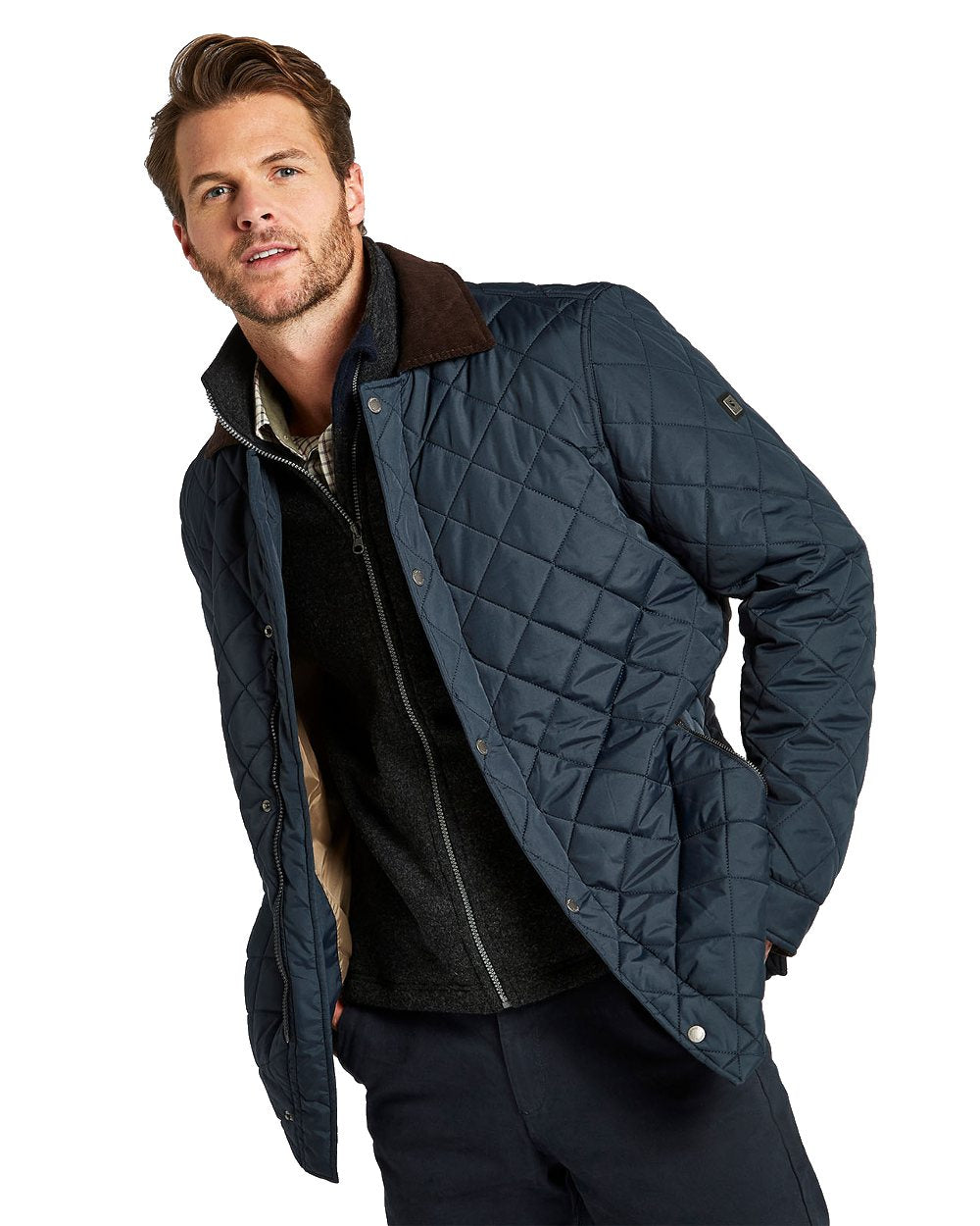 Navy coloured Dubarry Mountusher Quilted Jacket on white background