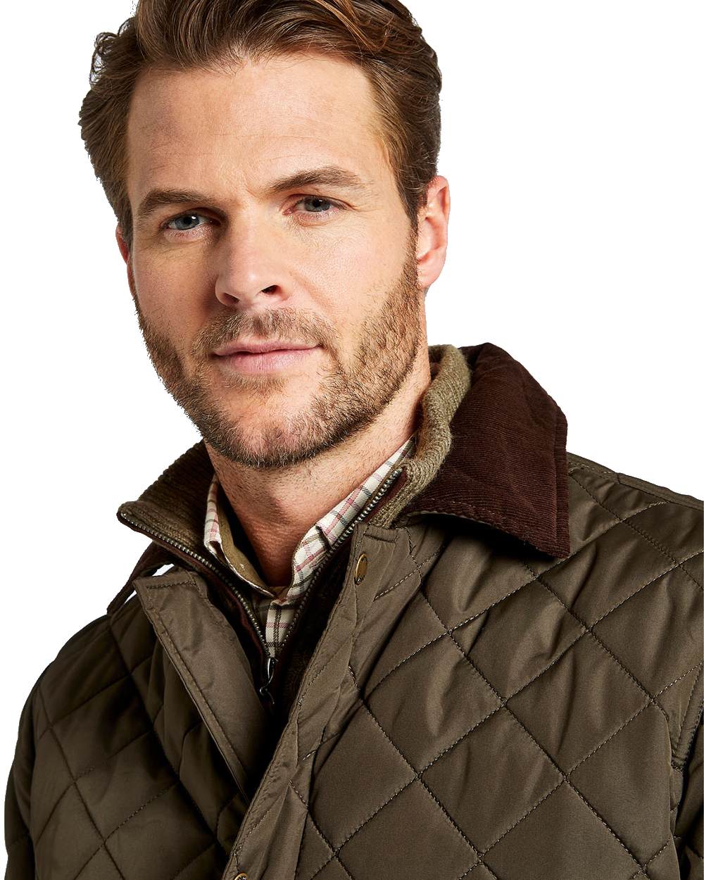 Olive coloured Dubarry Mountusher Quilted Jacket on white background
