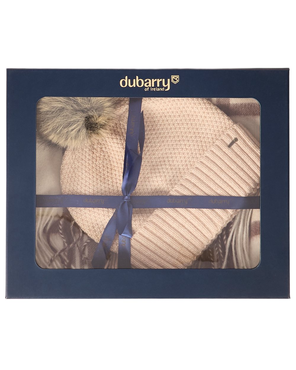 Oat coloured Dubarry Newbawn Hat And Scarf Gift Set on white background