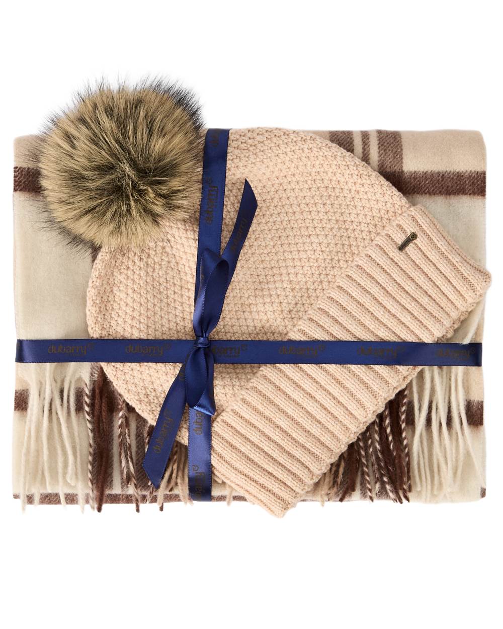 Oat coloured Dubarry Newbawn Hat And Scarf Gift Set on white background