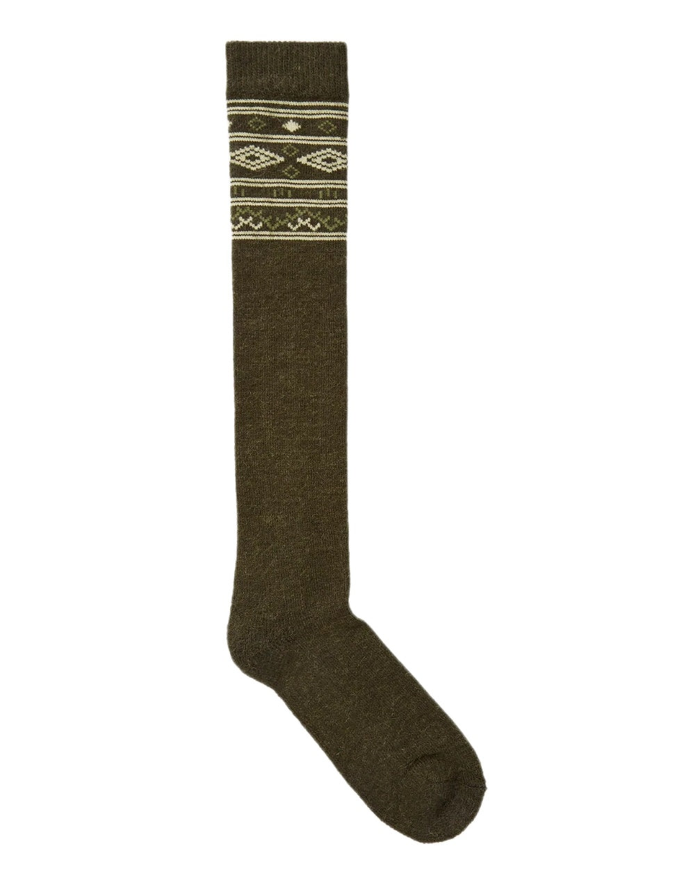Olive Coloured Dubarry Rolestown Fair Isle Alpaca Socks on white background