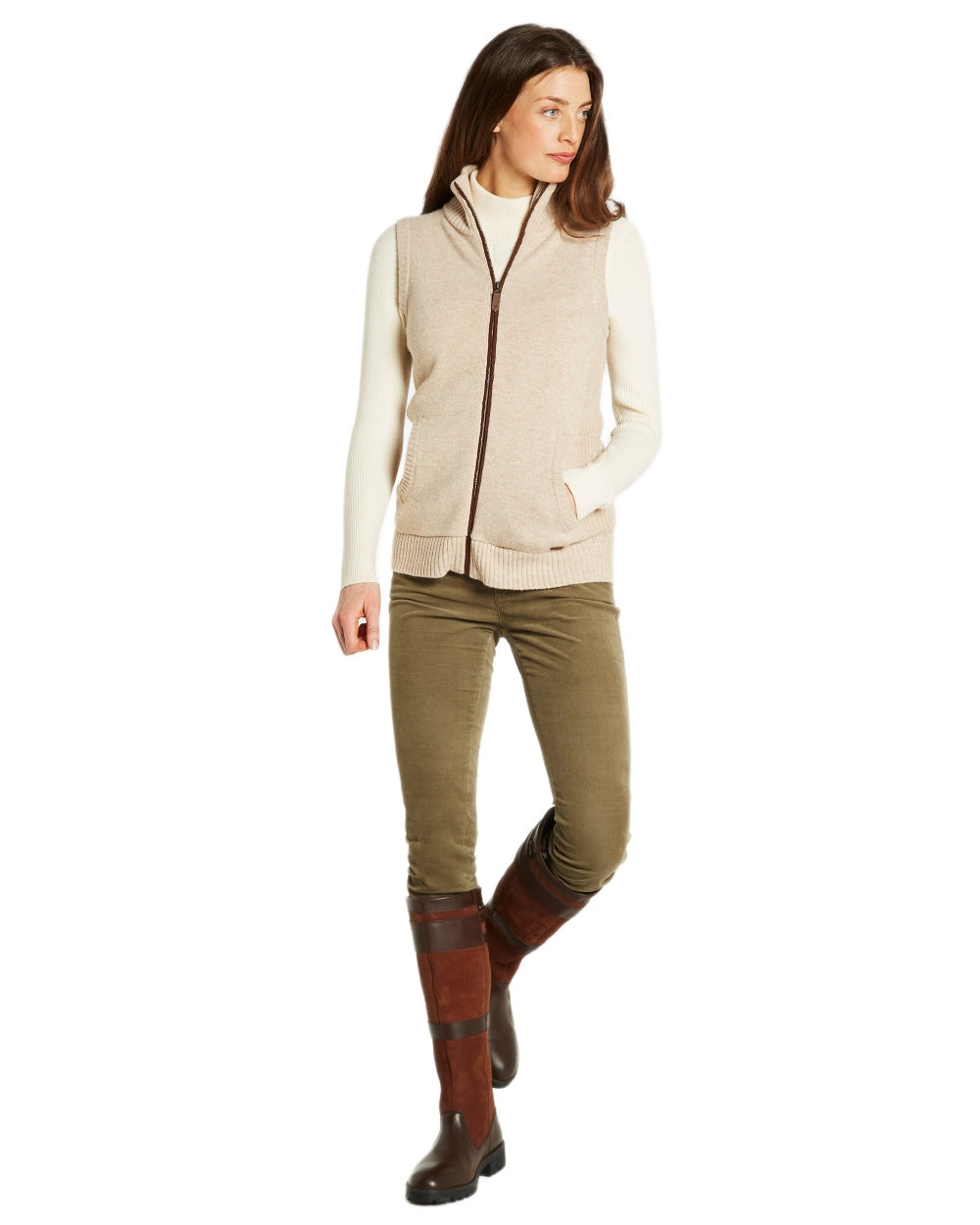 Oat Coloured Dubarry Sheedy Knit Bodywarmer on white background