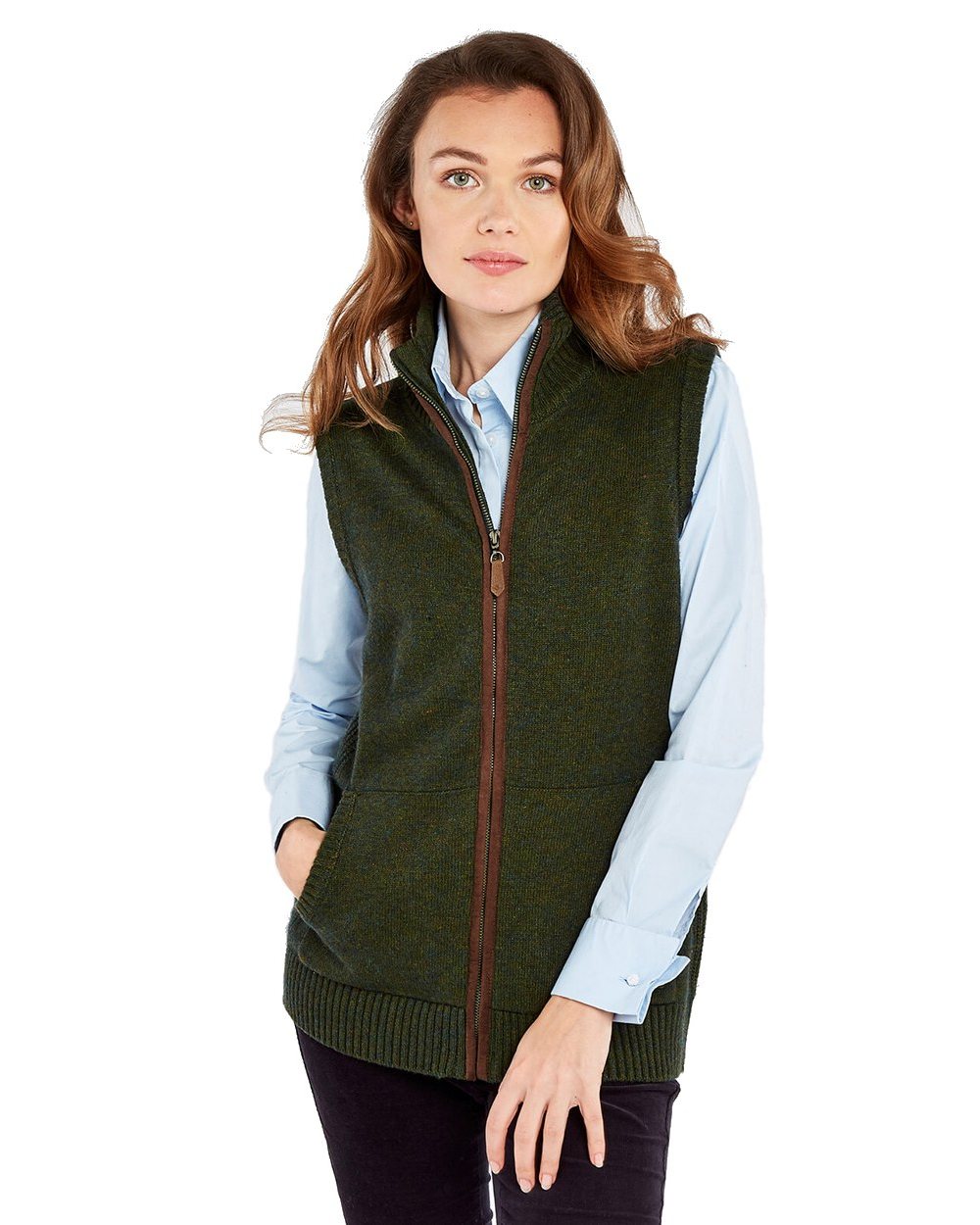 Olive Coloured Dubarry Sheedy Knit Bodywarmer on white background