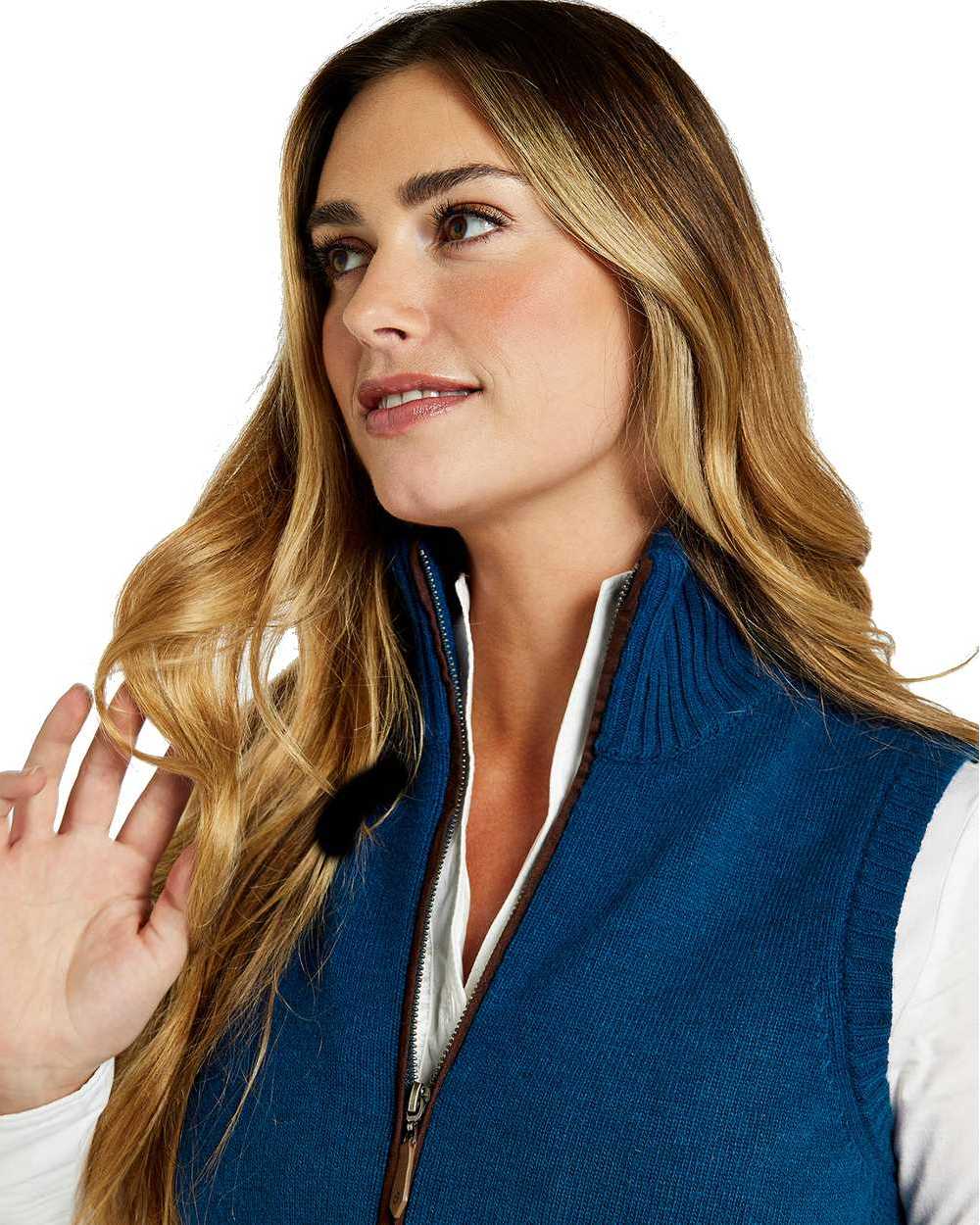 Peacock Blue Coloured Dubarry Sheedy Knit Bodywarmer on white background