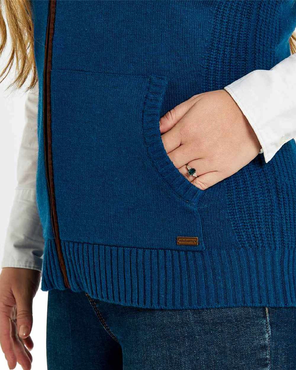 Peacock Blue Coloured Dubarry Sheedy Knit Bodywarmer on white background