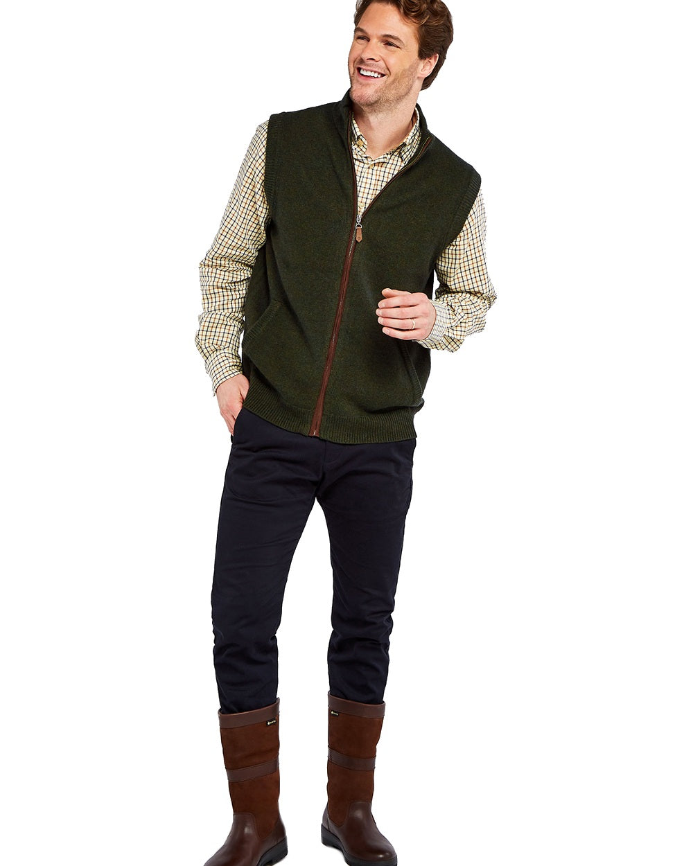 Olive Coloured Dubarry Upperwood Bodywarmer on white background
