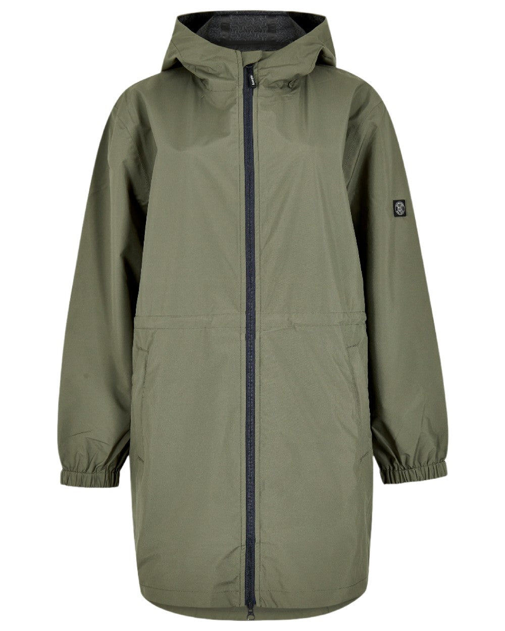 Kelp coloured Dubarry Womens Brookside Hooded Rain Mac on white background
