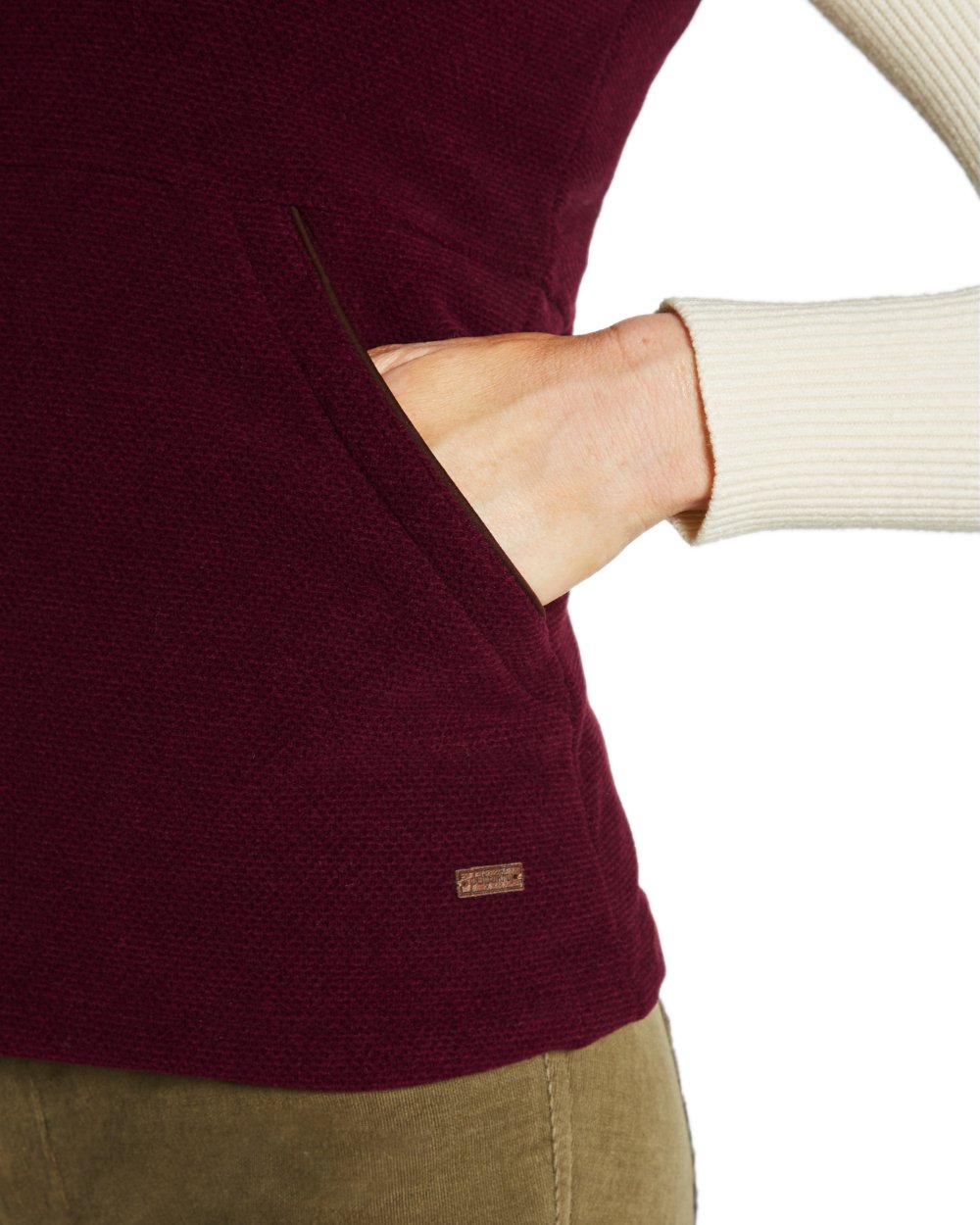 Ox Blood Coloured Dubarry Womens Carbury Fleece Gilet on white background