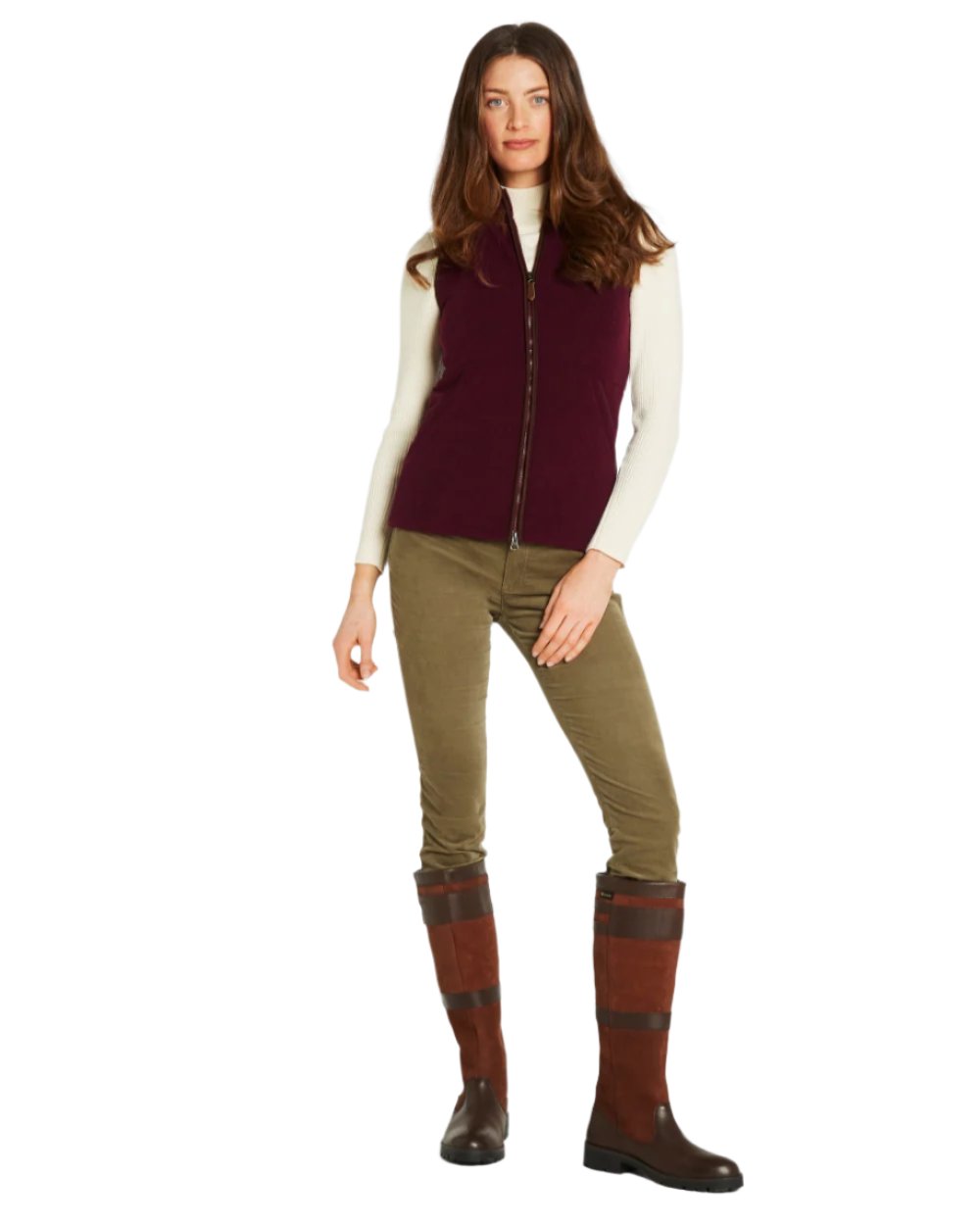 Ox Blood Coloured Dubarry Womens Carbury Fleece Gilet on white background