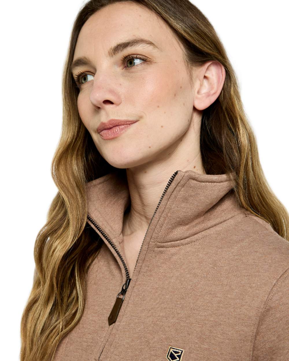 Elk Coloured Dubarry Womens Castlemartyr Quarter Zip Sweatshirt on white background