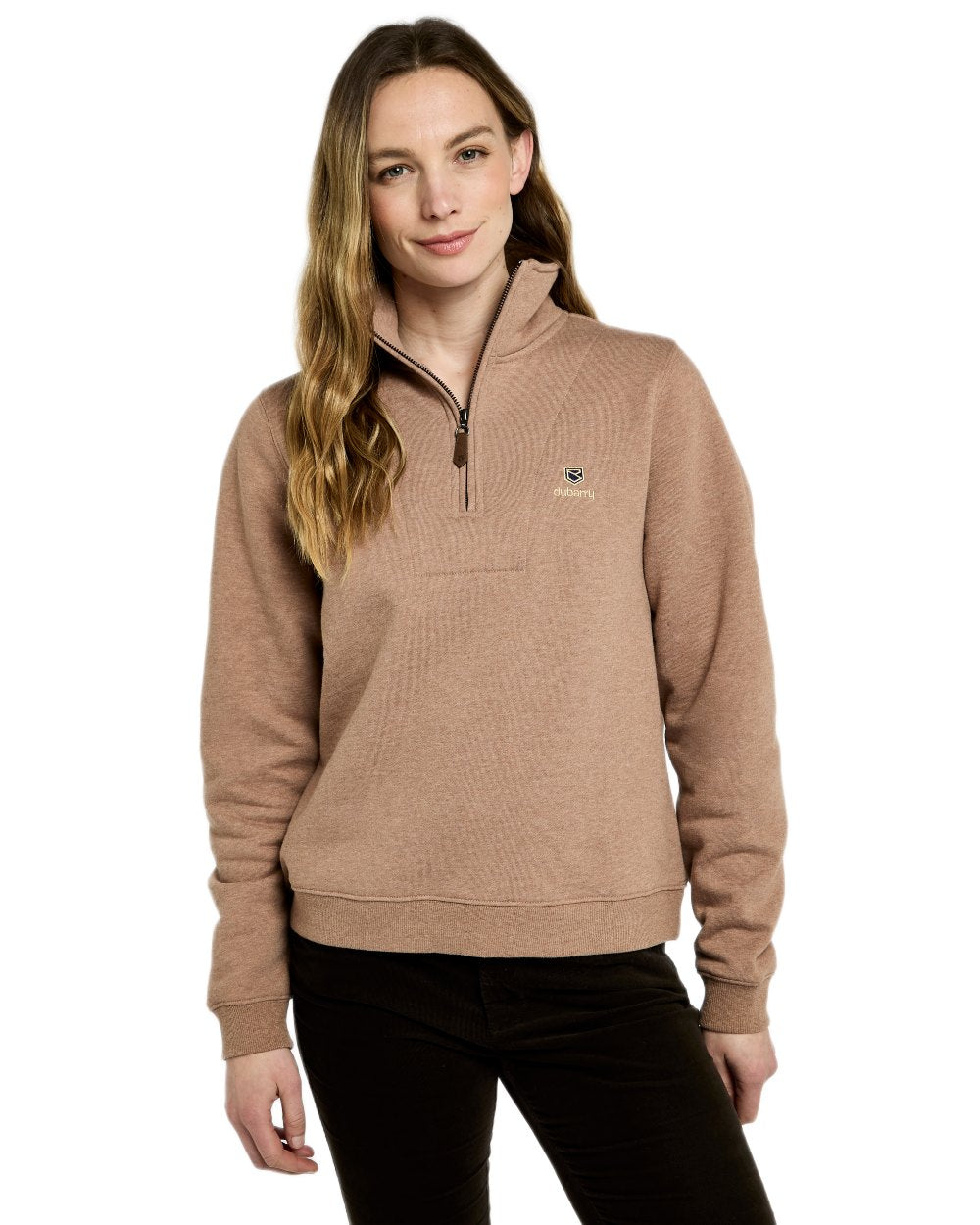 Elk Coloured Dubarry Womens Castlemartyr Quarter Zip Sweatshirt on white background