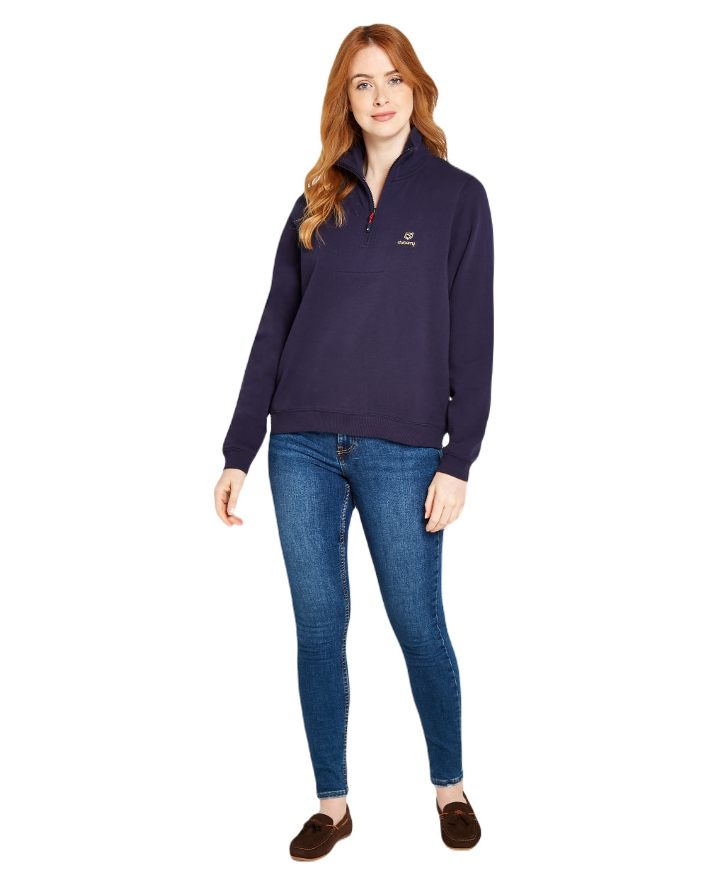 Navy coloured Dubarry Womens Castlemartyr Quarter Zip Sweatshirt on white background
