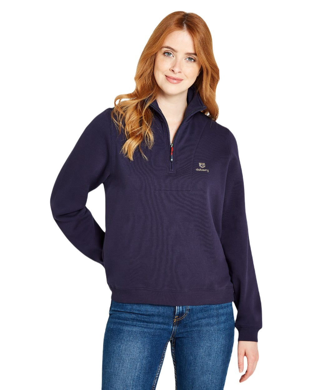 Navy coloured Dubarry Womens Castlemartyr Quarter Zip Sweatshirt on white background