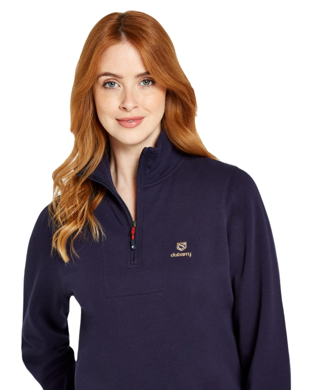 Navy coloured Dubarry Womens Castlemartyr Quarter Zip Sweatshirt on white background