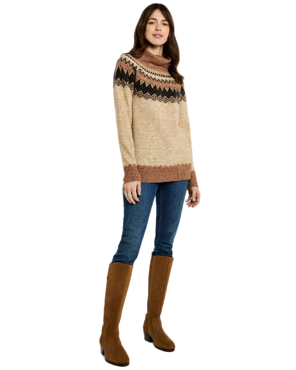 Oat Multi Coloured Dubarry Womens Devlin Fair Isle Pattern Sweater on white background