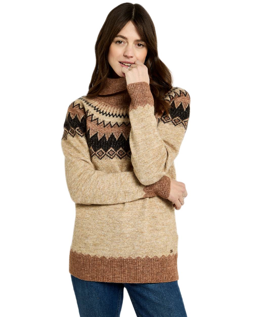 Oat Multi Coloured Dubarry Womens Devlin Fair Isle Pattern Sweater on white background
