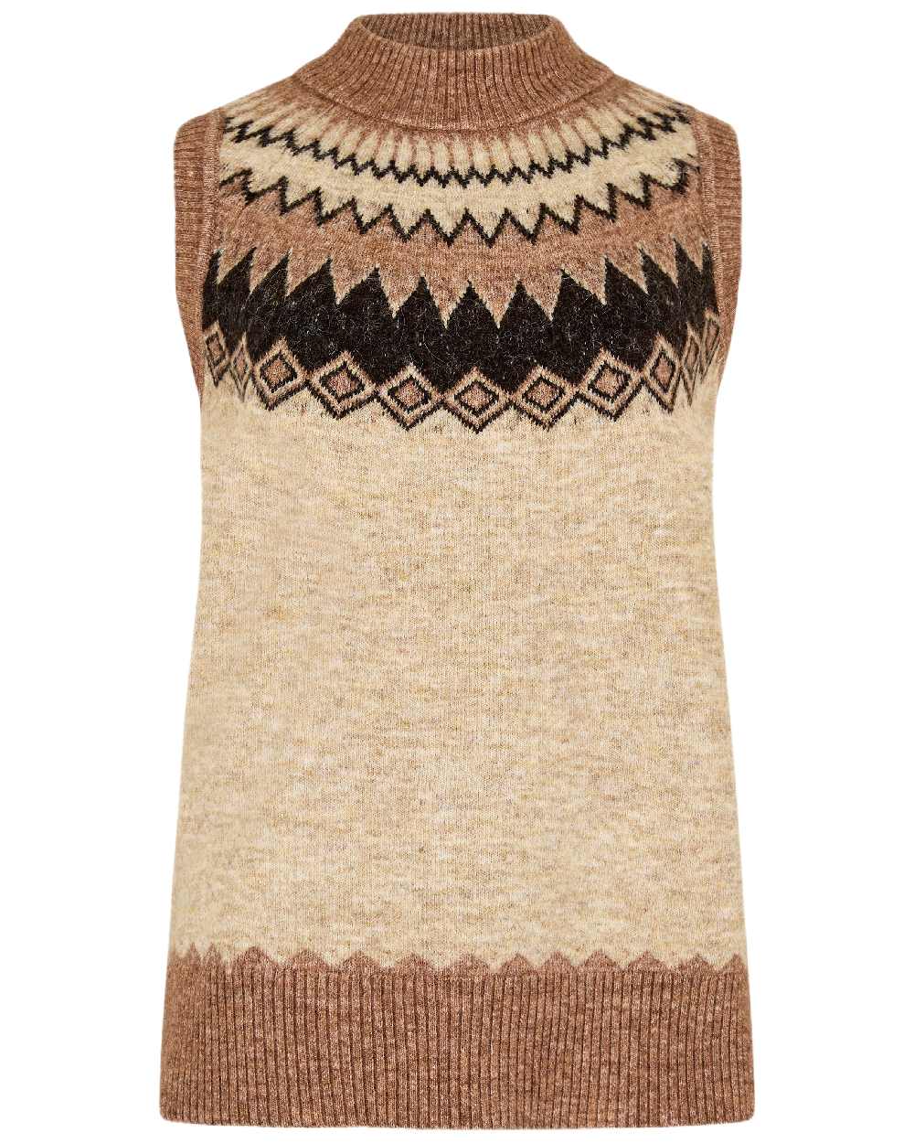 Oat Multi Coloured Dubarry Womens Doyle Fair Isle Pattern Vest on white background