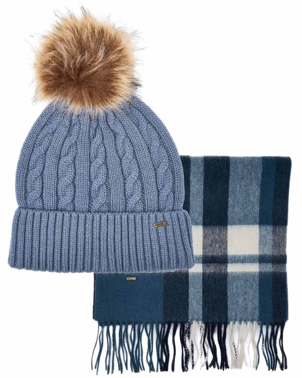 Indigo Coloured Dubarry Womens Foley Matching Hat And Scarf Gift Set on white background