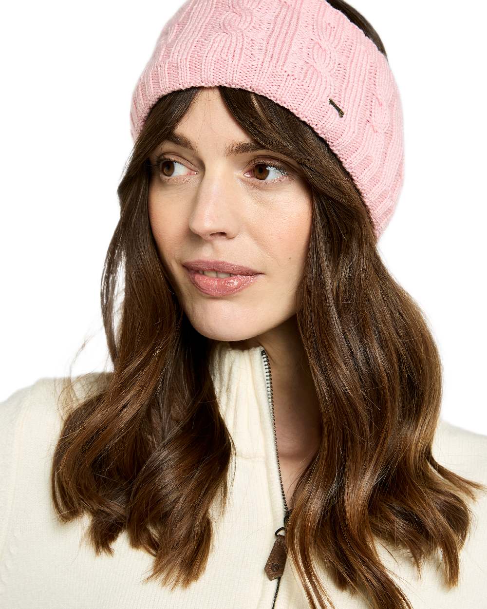 Dusky Rose Coloured Dubarry Womens Gleeson Cable Knit Headband on white background